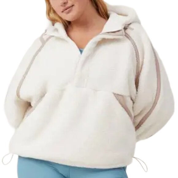 Sherpa Fleece Hoodie Pullover — Cozy Winter Athleisure — White & Tan — XL NWT - Picture 5 of 9